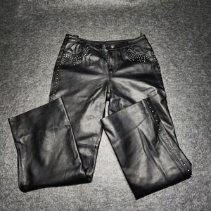 Metrostyle Womens Vintage Leather Riding Motorcycle Biker Chick Pants Studded 12